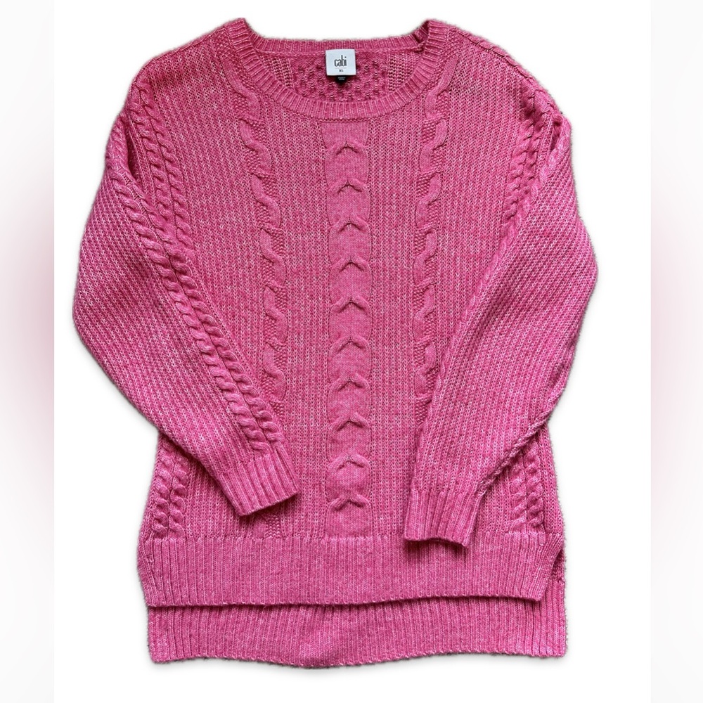 CAbi Bubblegum Pink Cable-Knit Crewneck Sweater